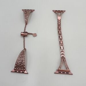 Set of 2 Rose Gold Apple Watch Band Rhinestone Charm Women's Luxury Accessory